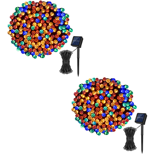 2-pack solcellslampor för utomhusbruk, 100 LED-lampor, 8 belysningslägen