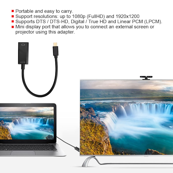 Mini DisplayPort MINI DP till HDMI Adapter Kort Kabel Sladd för MacBook Pro för iMac Air Ljudkabel Svart