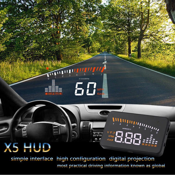 X5 HUD 3,5 tuuman universaali auton HUD-näyttö OBD2‑X5 -järjestelmällä ja hälytystoiminnolla