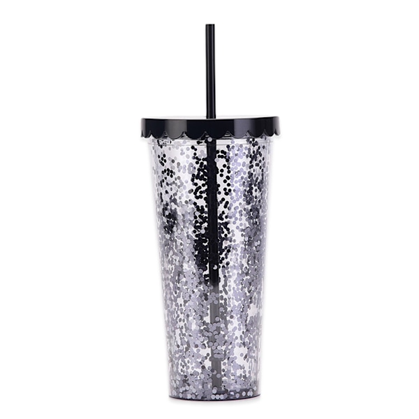 700ml dubbelskikts plastkopp, enkel transparent paljett glitter sugrör kopp, stor kapacitet vattenkopp