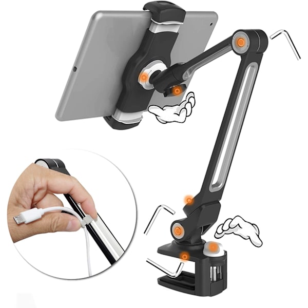 IPad-skrivbordsfäste, platt fäste, justerbart platt fäste med flera vinklar, lämplig för 4,7 \"- 13\" skärm