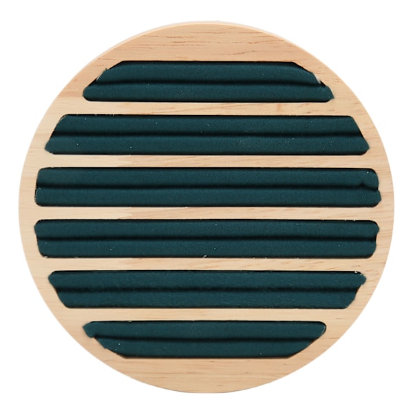 Træ 6 Slots Rund Form Ring Ørering Opbevaringsbakke Grøn Flannel Display Smykkeholder