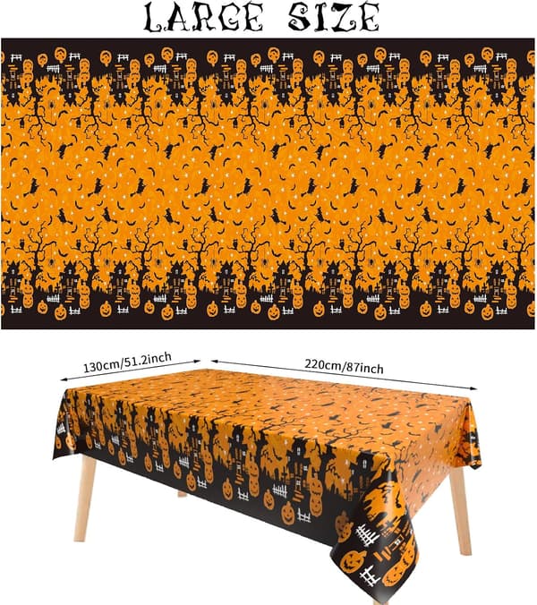 Halloween dug, orange uhyggelig græskar rektangulær plastik dug, 130 x 220 cm, stor hal