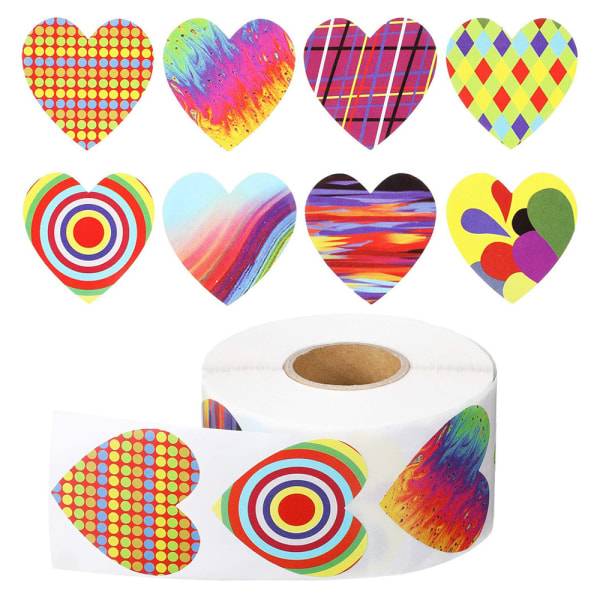 Valentinsdag Hjerterull Stickers, 500 stk Funky Colorful Hear