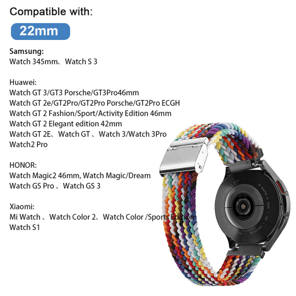 Sport Nylon flettet stropp 25 mm kompatibel med Samsung Watch