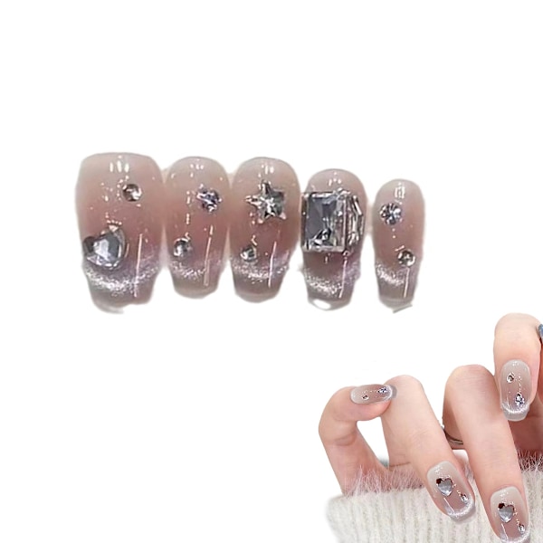 Kort trykk på spiker Medium Coffin Nail Art med 3D luksusdesign Gjenbrukbare falske negler 10 stk med relatert neglekit 4 størrelser