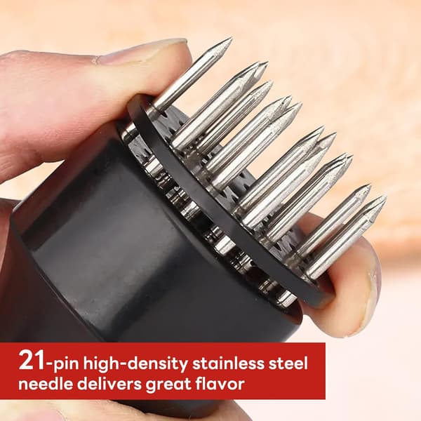 Stainless Steel Meat Tenderizer, 21 Sharp Needles, for Tenderizing Beef, Turkey, Chicken, Steak, Pork, Fish (Black) Black