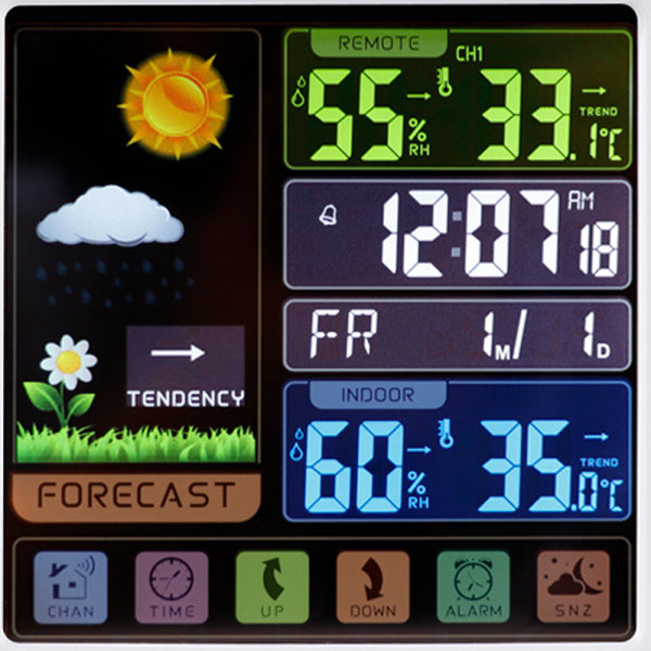 Väderstation med väckarklocka för sovrum, inomhus och utomhus