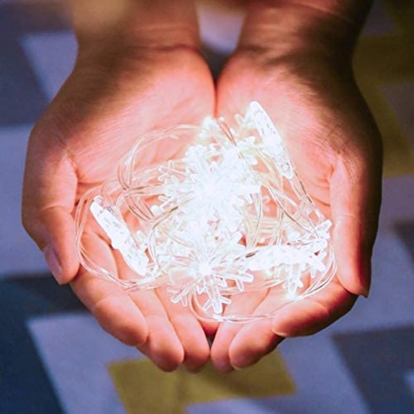 Julbelysning, 20 Ft 40 Led Snowflake String Lights Batteri O Snowflake-white