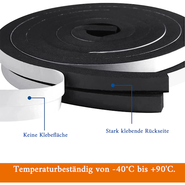 Itsekiinnittyvä tiivistenauha 20mm(L) x 10mm(S)/5m(P) Ovi Ikkuna Vaahtoteippi Kuminen Tiiviste Kylmä Veto Suoja Äänieristetty Vedenpitävä Pölytiivis Musta