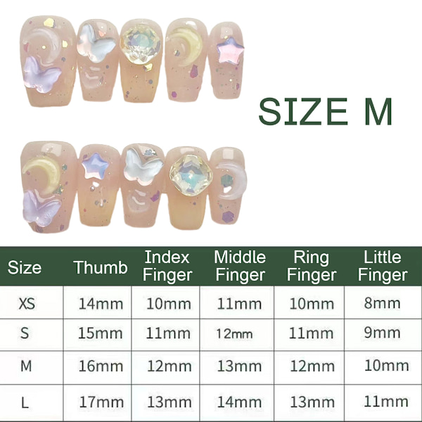 Kortere tryk på negle Medium Coffin Nail Art med 3D luksusdesign Genanvendelige falske negle 10 stk. med tilhørende neglekit 4 størrelser