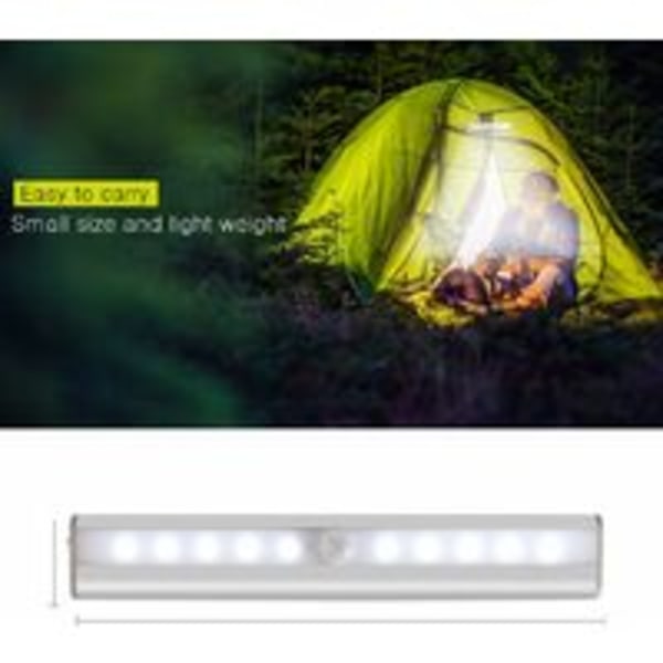 Skåpsbelysning med sensor, rörelsesensorlampa, 10 LED-nattlampa med magnetremsa, USB-driven (trådlös), automatisk skåpsbelysning