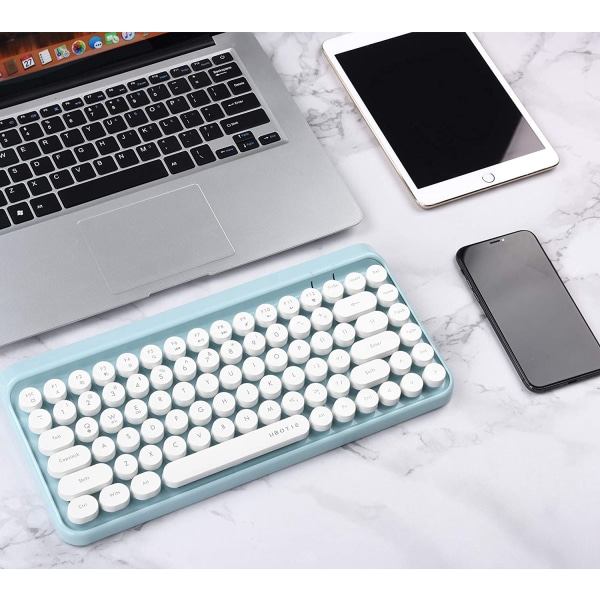 Bärbar Bluetooth Färgglada Dator Tangentbord, Trådlös Mini Kompakt Retro Skrivmaskin Flexibel 84 Tangenter Design Tangentbord (Blå-Vit)