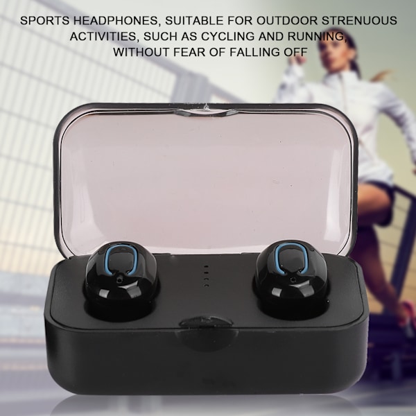 TI8S Trådløse Bluetooth-øretelefoner Bærbare Mini Sports-headset med opladningsboks Sort