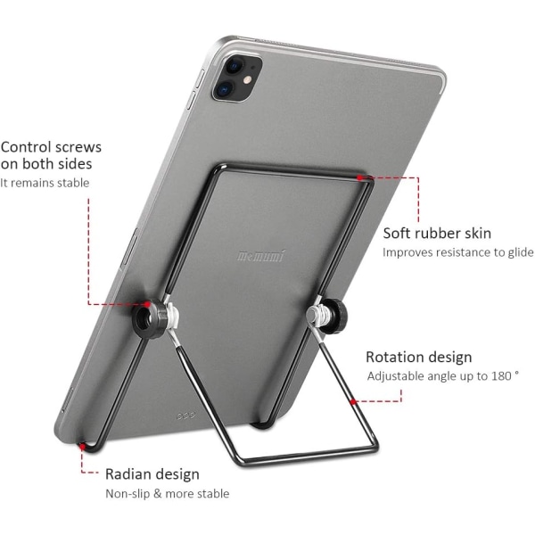 Sammenleggbart nettbrettstativ med flere vinkler, universalt justerbart skrivebordsstativ i metall med 180° rotasjon for iPad 10,2", iPad Pro 11"/12,9" 2020/2018, iPad Air,