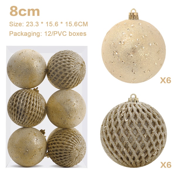 12 st Julbollsprydnader 8cm Glitter Paljett Foam Ball golden