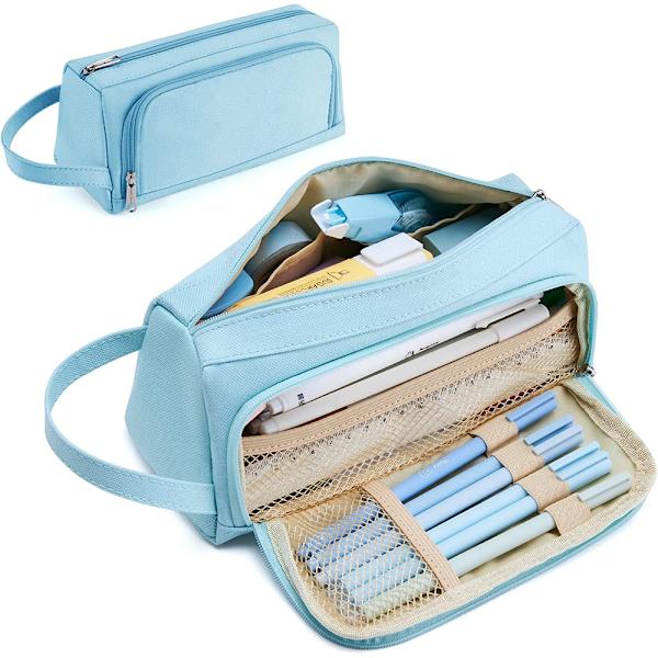 Etui, stor kapacitet 2 rum penneetuier, unisex pennetui, pennepose, penneetui, skoleartikler, penneetui med bæretaske