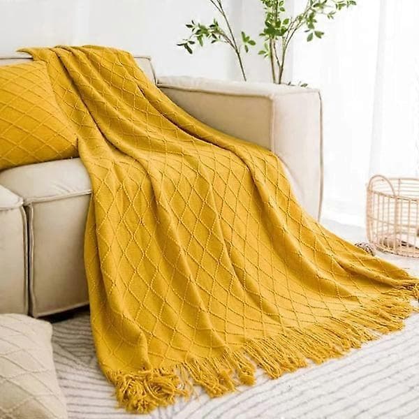 Knitted Blankets for Sofa and Bed, Soft and Cozy Knitted Throw with Tassels, Ginger Light Decorative Blankets and Throws 150*230CM
