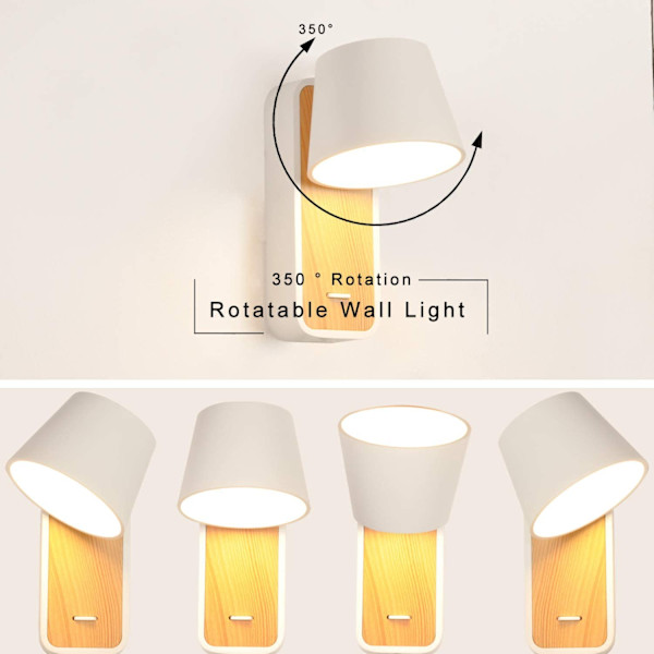 Valkoinen LED-seinävalaisin puualustalla, 6 W lämmin valkoinen 2700 K säädettävä