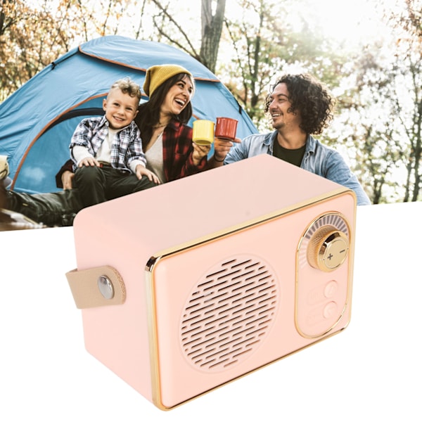 Retro Bluetooth 5.0 Högtalare Vintage Mini Bluetooth Högtalare Minneskort AUX USB Uppladdningsbar MP3-spelare för Camping Fest Present Rosa