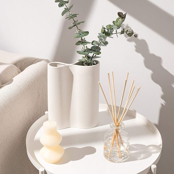 Vit Vas. 9” Hög Vas för Blommor. Vit Keramik Vas för