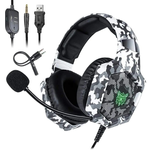 Peliheadset, jossa mikrofoni PS4:lle, PC:lle, Gamer Stereo Gaming (valkoinen camo)