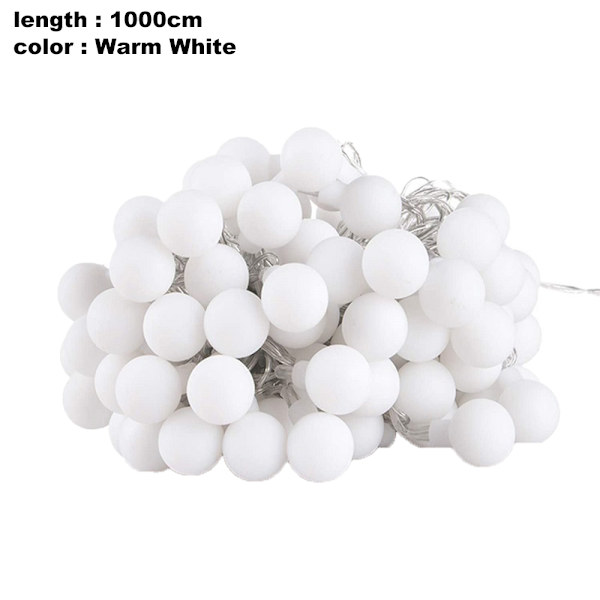 33ft 100st LED Ball Light String Batteridriven, 8 lägen, med Warm White