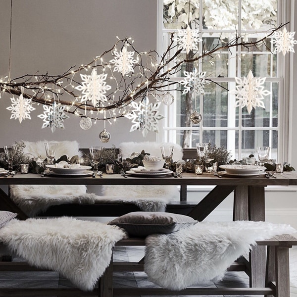 Snøfnugg Ornamenter Plast Glitter Snøfnugg for vinter innendørs