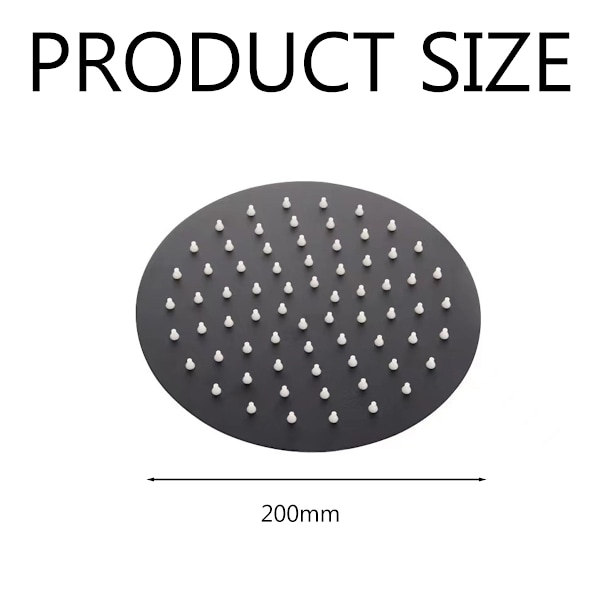 Svart SUS304 rostfritt stål Slim Round Duschhuvud Trycksatt Toppspruta