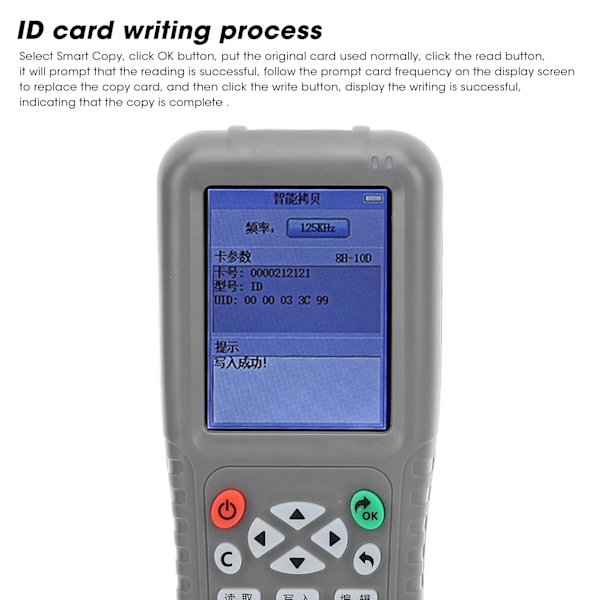 Smartkortkopierer Leser Skriver Full Fargeskjerm Display Stemmemeldinger Bærbar for Uid Fuld Care Zxuid EuidIC Hvit Kort
