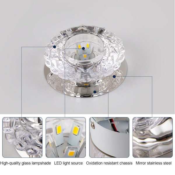Krystall LED Downlight, 5W Innfelt Taklampe med Blenderåpning,