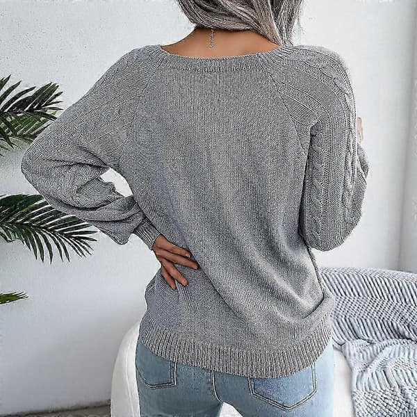 Dame Striktrøje Hyggelig Jumper Udsalg Dame Efterårstrøje Stilfuld Fast Pullover Rundhalset Trøje Jumper grey S
