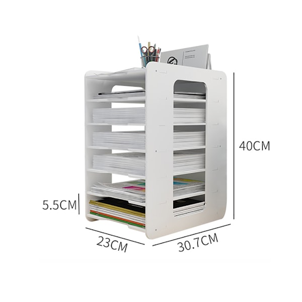 7 Opbevaringsrum Vertikal Træ Skrivebordsarrangør Brevbakke Dokumentbakke A4 Papirbakke til Hjemmekontor Skole