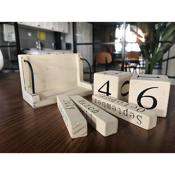 Träblockskalender Vintage Perpetual Blocks med månad och datum