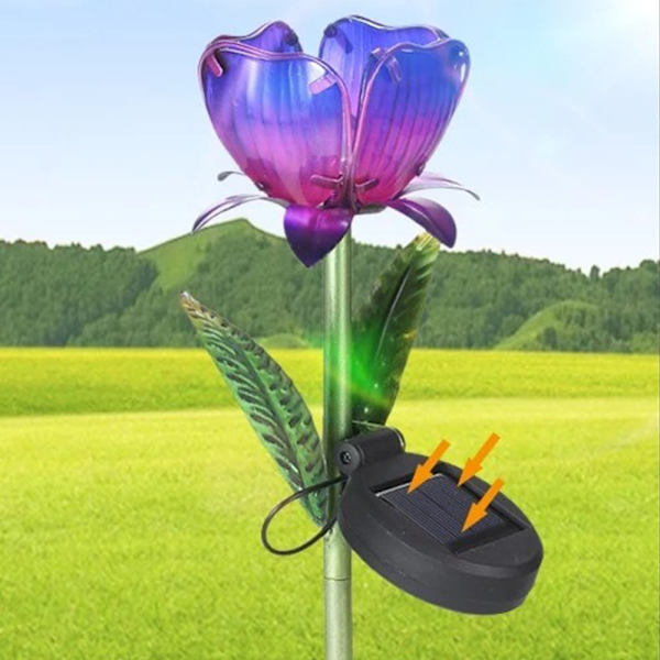 Solglas Blomsterpæle, 2-pak Solcelledrevne Havebelysning til Indkørsel