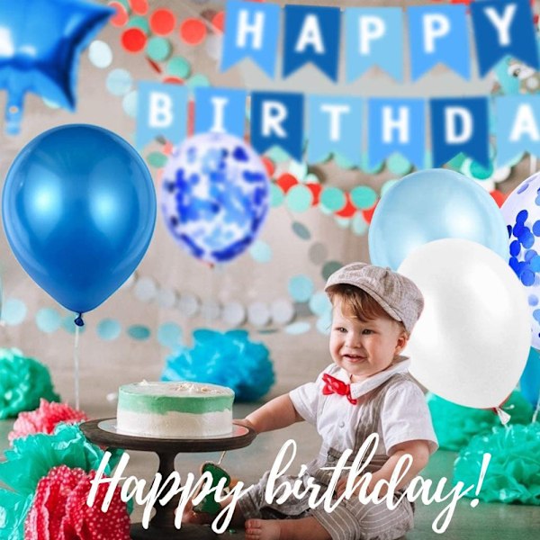 Happy Birthday Banner Bunting Blå Fest Balloner Konfetti Latex Ballon Fest Fødselsdag Banner Dekorationer