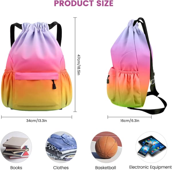 Drawstring Gym Bag, Large Drawstring Bags with Mesh Pockets, Waterproof Nylon Drawstring Bag, Drawstring Gym Bag Color