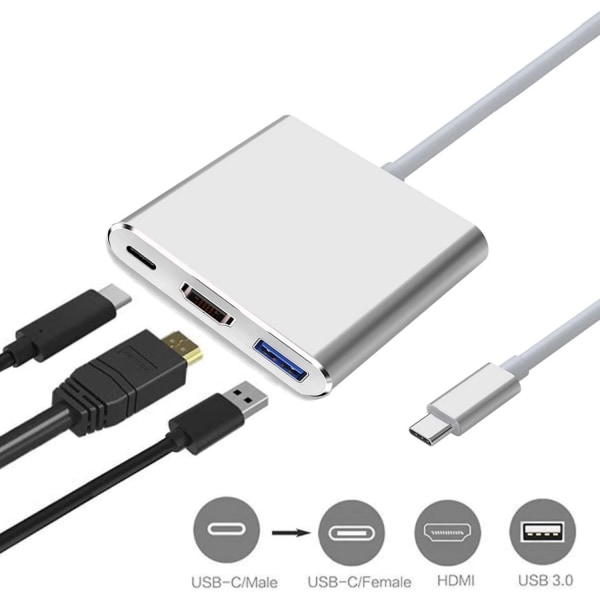 USB-C till HDMI-adapter (stöder 4K / 30Hz) - Typ- C 3 i 1