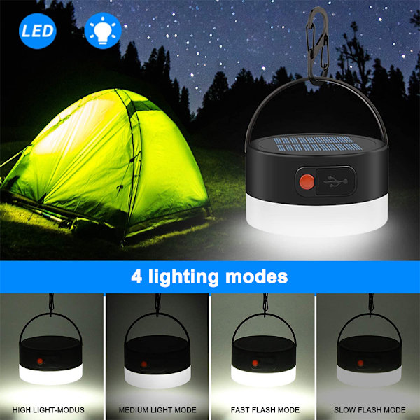 Campinglys, oppladbar solcelle campinglampe lommelykt multi