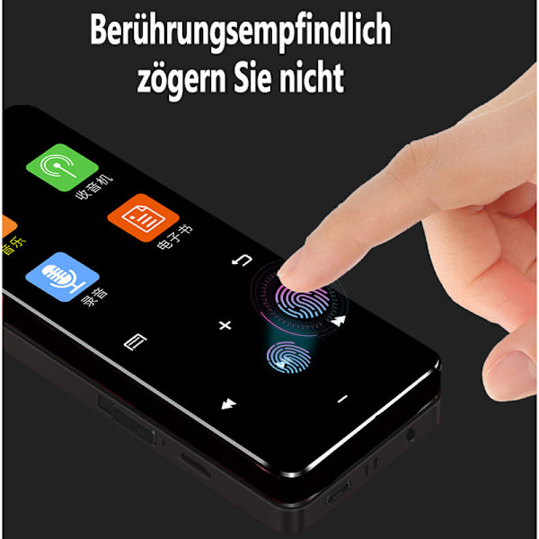 RUIZU MP3-spiller 2,4'' berøringsskjerm bærbar HiFi tapsfritt MP3-spiller 8G FM-radio videoopptaker E-bokleser