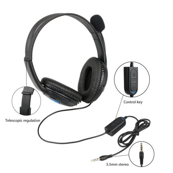 Kablet stereo gaming headset, støjreducerende hovedtelefoner med mikrofon, bas surround, bløde memory-ørepuder til PS4, PC, Xbox One controller bærbar Mac