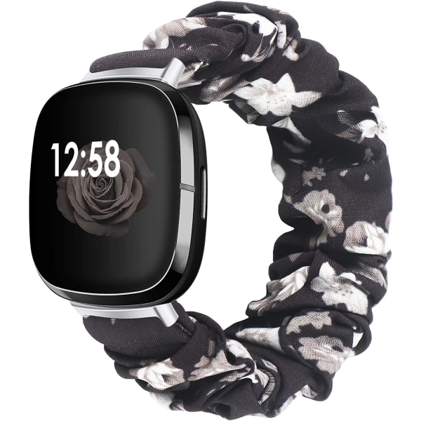 Bånd kompatible med Fitbit Sense / Versa 3, bånd til kvinder Black/Grey Flower S - 5.3"-6.7"