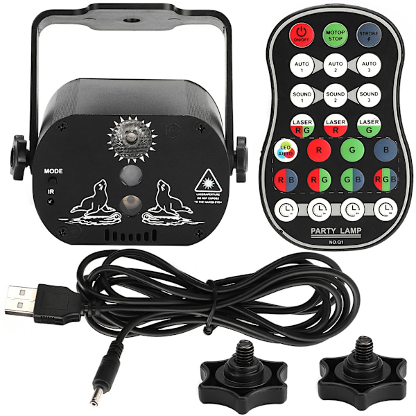 DJ Disco Effekt RGB LED Party Scene Lys med Fjernkontroll Innebygd Batteri 100-240V