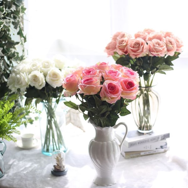 5 kpl Fake Roses Keinotekoiset flanellette-kukat pitkät varret