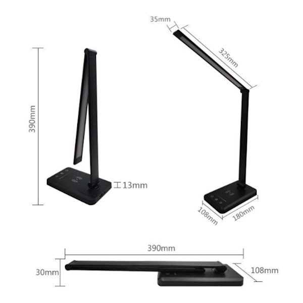 LED-pöytävalaisin, himmennettävä pöytävalaisin 6 W:n langattomalla latauksella ja USB:llä