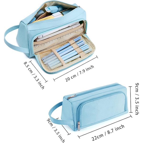 Etui, stor kapacitet 2 rum penneetuier, unisex pennetui, pennepose, penneetui, skoleartikler, penneetui med bæretaske
