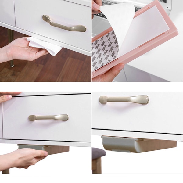 Under Desk Skuffe Opbevaringsboks Sikkerhedsstempel Fri Skjult Selvhæftende Blyantsbakke Skuffe til Stationery Makeup Pen Ekstra Stor