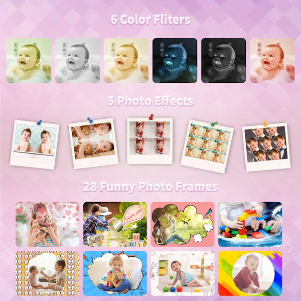 Barnekamera for jenter og gutter, Kids Digital Dual Camera 2.0 Inc