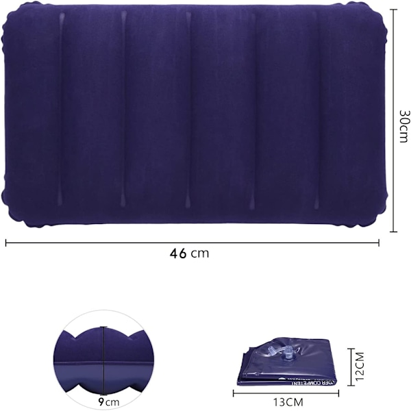 46x30 cm Uppblåsbar Campingkudde Strandkudde Lätt Resekudde Flockning Luftkudde Sittdyna för Kontor Utomhus Vandring