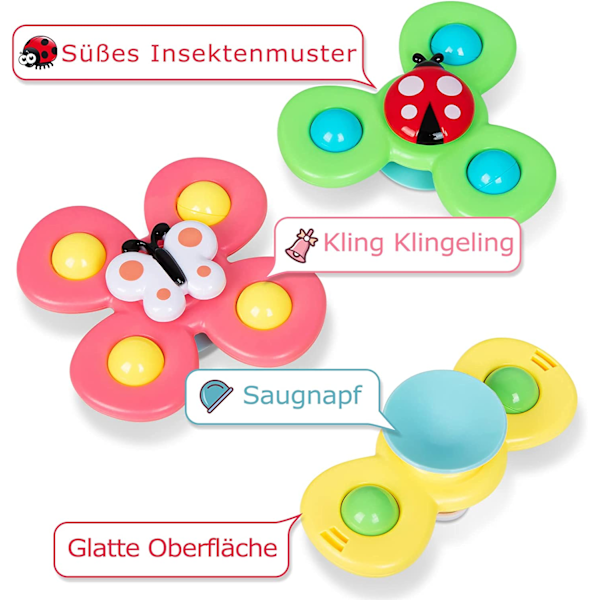 Fidgetleksaker, 3-pack sugkopp leksak, roligt insektsmönster, vattenleksak för barn, småbarn, sensorisk leksak, bebis från 1 år
